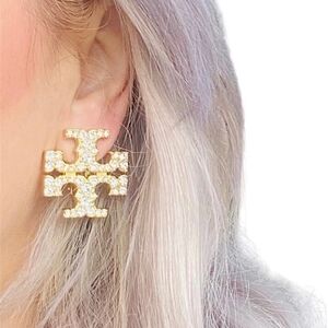 Tory Burch Gold Logo Bling Earrings-these Are The Large Studs